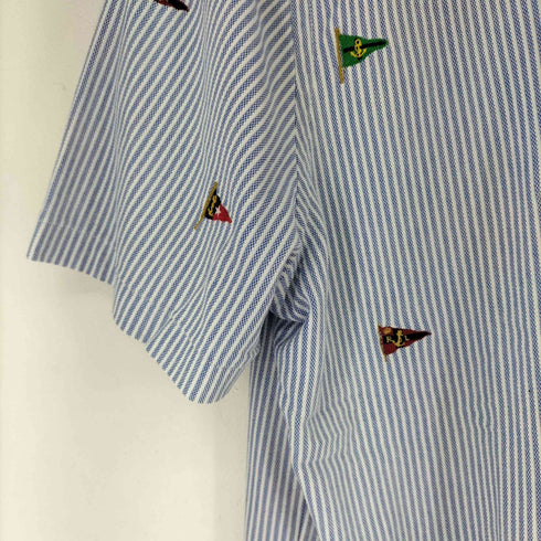 ラルフローレン RALPH LAUREN KNIT OXFORD 総柄ランダム刺繍ストライプ S/S BDポロシャツ メンズ import:XL